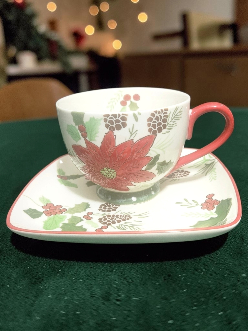 Dutch Wax Coastline Imports Hand-Painted Christmas Soup Mug & Sandwich Plate Set
